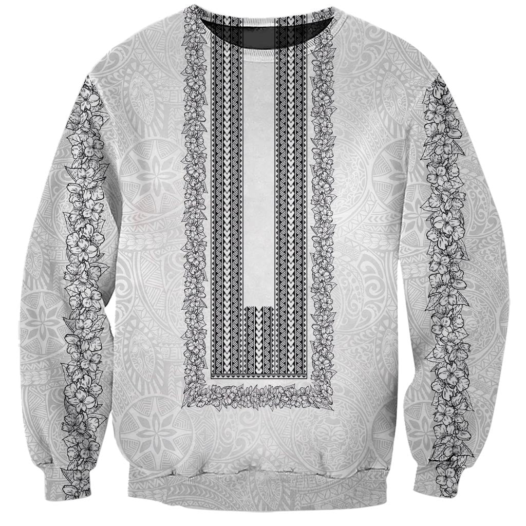 Philippines Polynesian Jasmine Pattern Sweatshirt With Barong Tagalog White Style