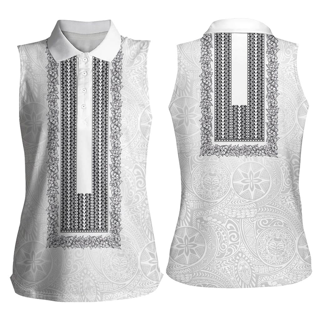Philippines Polynesian Jasmine Pattern Women Sleeveless Polo Shirt With Barong Tagalog White Style
