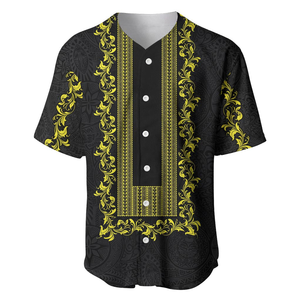 Philippines Polynesian Floral Pattern Baseball Jersey With Barong Tagalog Black Style