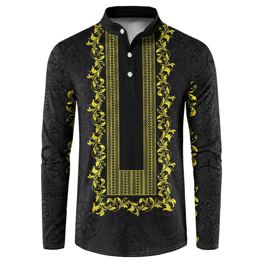 Philippines Polynesian Floral Pattern Button Sweatshirt With Barong Tagalog Black Style