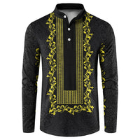 Philippines Polynesian Floral Pattern Button Sweatshirt With Barong Tagalog Black Style