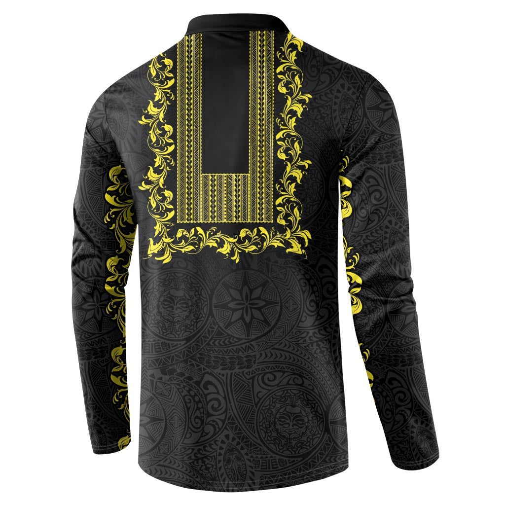 Philippines Polynesian Floral Pattern Button Sweatshirt With Barong Tagalog Black Style