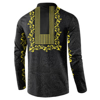 Philippines Polynesian Floral Pattern Button Sweatshirt With Barong Tagalog Black Style