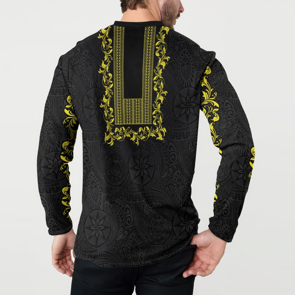 Philippines Polynesian Floral Pattern Button Sweatshirt With Barong Tagalog Black Style