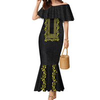 Philippines Polynesian Floral Pattern Family Matching Mermaid Dress and Hawaiian Shirt With Barong Tagalog Black Style