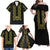 Philippines Polynesian Floral Pattern Family Matching Off Shoulder Maxi Dress and Hawaiian Shirt With Barong Tagalog Black Style