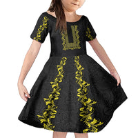 Philippines Polynesian Floral Pattern Family Matching Short Sleeve Bodycon Dress and Hawaiian Shirt With Barong Tagalog Black Style