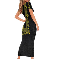 Philippines Polynesian Floral Pattern Family Matching Short Sleeve Bodycon Dress and Hawaiian Shirt With Barong Tagalog Black Style