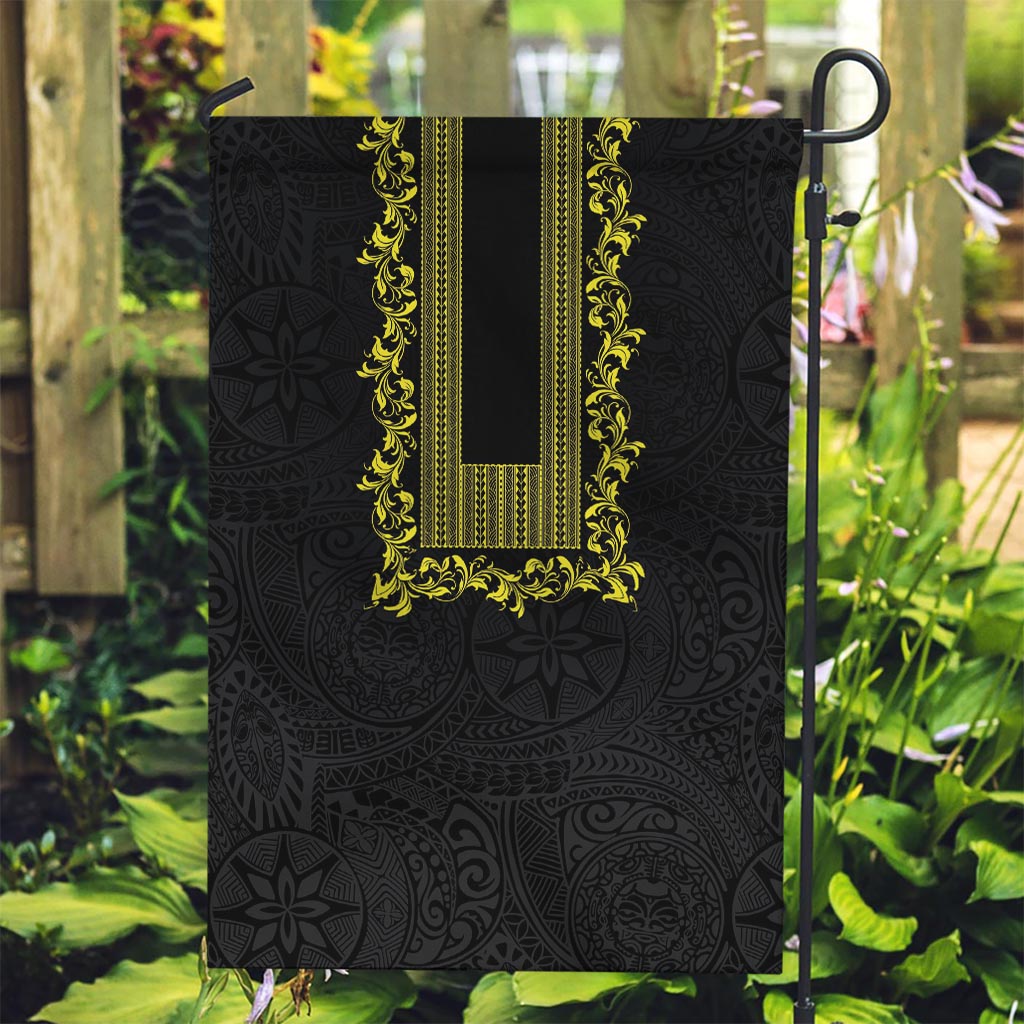 Philippines Polynesian Floral Pattern Garden Flag With Barong Tagalog Black Style