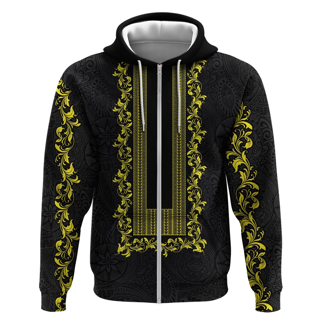 Philippines Polynesian Floral Pattern Hoodie With Barong Tagalog Black Style