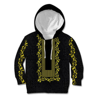 Philippines Polynesian Floral Pattern Kid Hoodie With Barong Tagalog Black Style