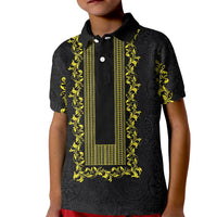 Philippines Polynesian Floral Pattern Kid Polo Shirt With Barong Tagalog Black Style