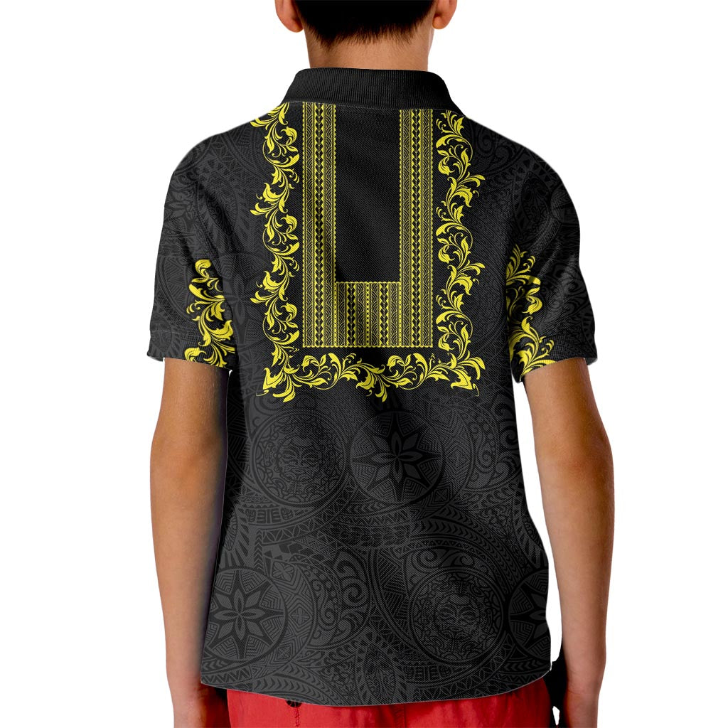 Philippines Polynesian Floral Pattern Kid Polo Shirt With Barong Tagalog Black Style