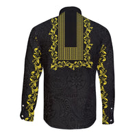 Philippines Polynesian Floral Pattern Long Sleeve Button Shirt With Barong Tagalog Black Style