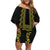 Philippines Polynesian Floral Pattern Off Shoulder Short Dress With Barong Tagalog Black Style