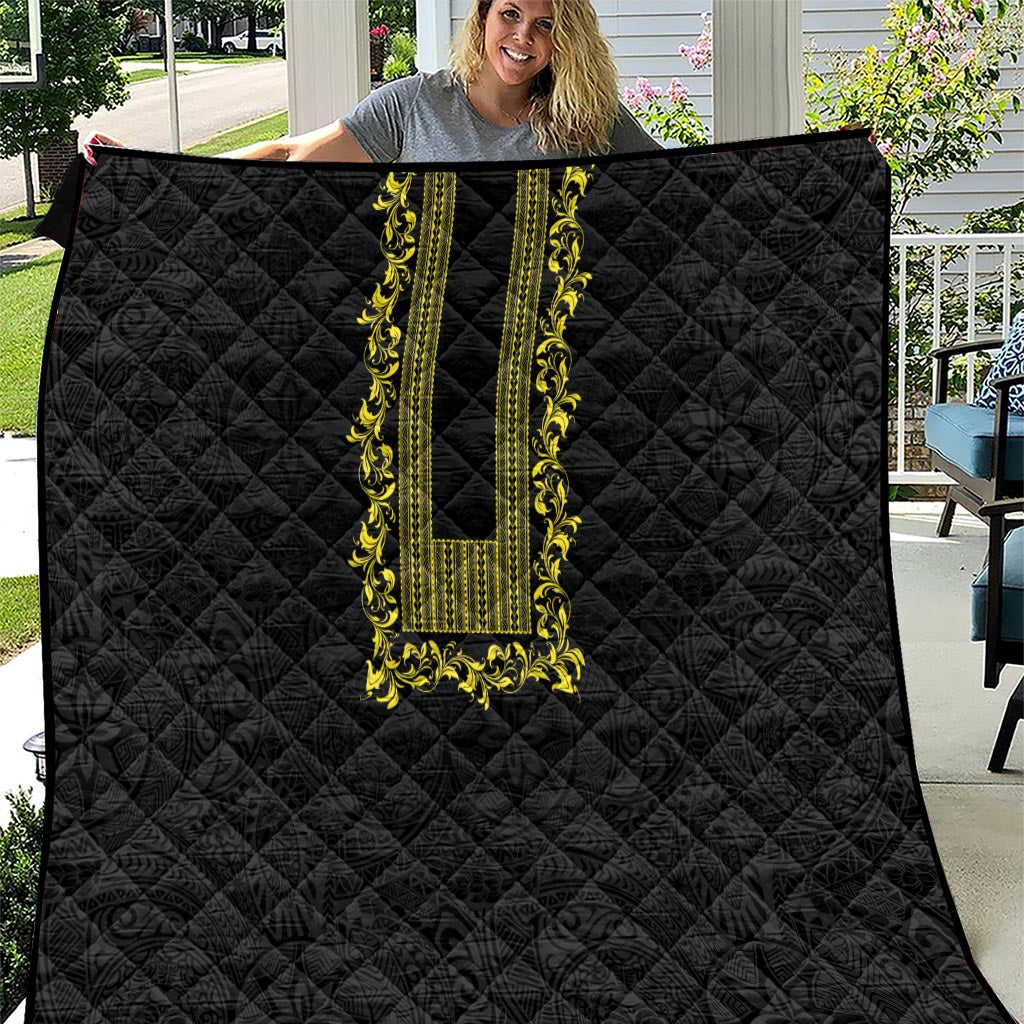 Philippines Polynesian Floral Pattern Quilt With Barong Tagalog Black Style