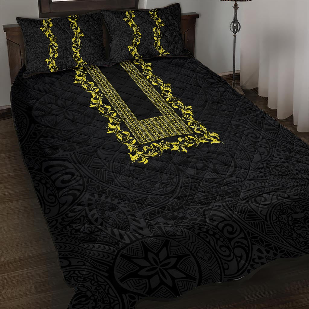 Philippines Polynesian Floral Pattern Quilt Bed Set With Barong Tagalog Black Style