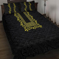 Philippines Polynesian Floral Pattern Quilt Bed Set With Barong Tagalog Black Style