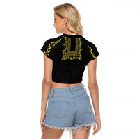 Philippines Polynesian Floral Pattern Raglan Cropped T Shirt With Barong Tagalog Black Style