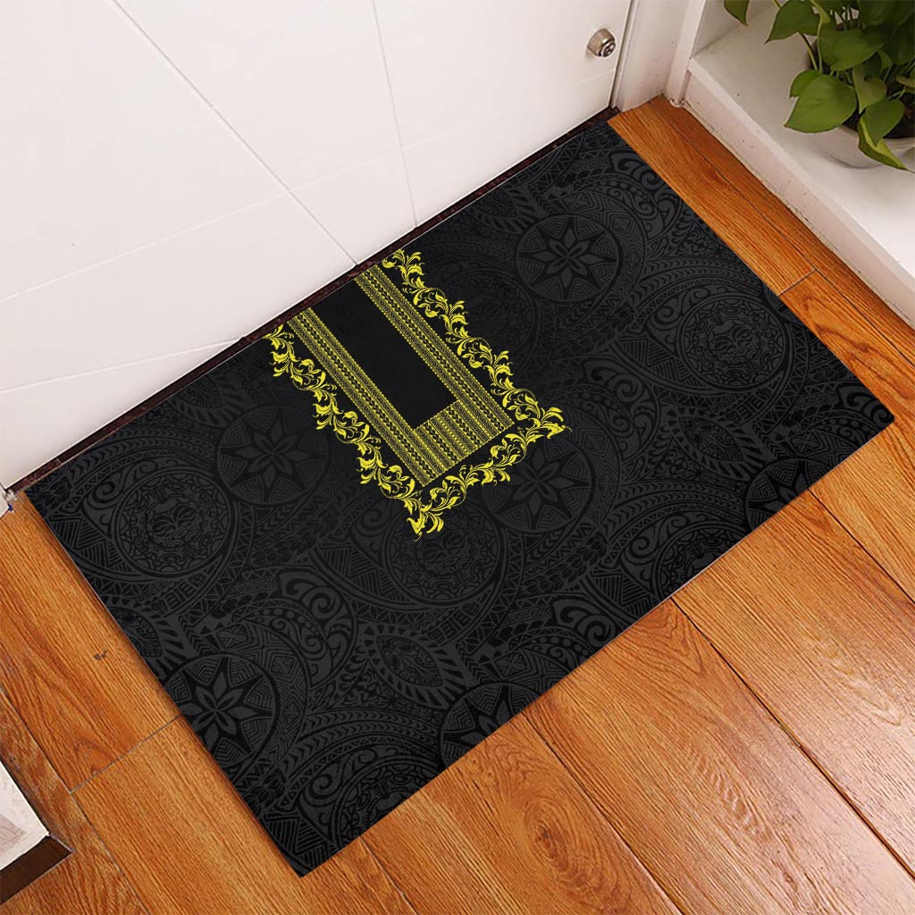 Philippines Polynesian Floral Pattern Rubber Doormat With Barong Tagalog Black Style
