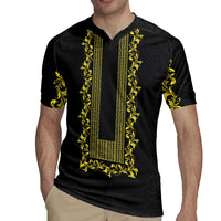 Philippines Polynesian Floral Pattern Rugby Jersey With Barong Tagalog Black Style