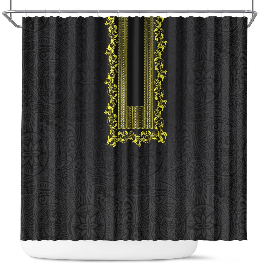 Philippines Polynesian Floral Pattern Shower Curtain With Barong Tagalog Black Style