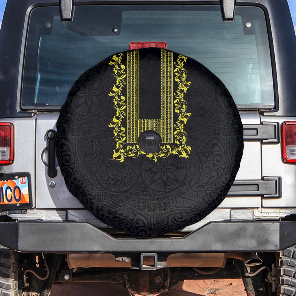 Philippines Polynesian Floral Pattern Spare Tire Cover With Barong Tagalog Black Style