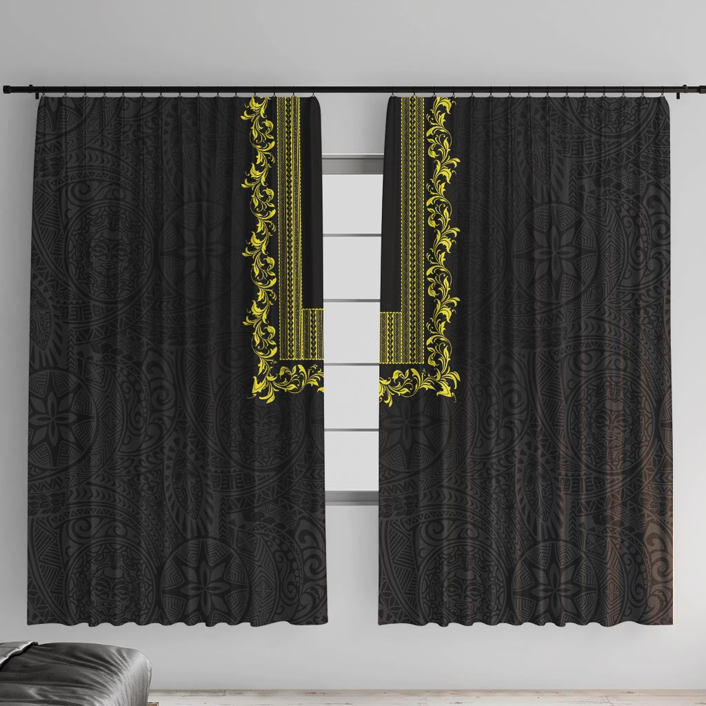 Philippines Polynesian Floral Pattern Window Curtain With Barong Tagalog Black Style