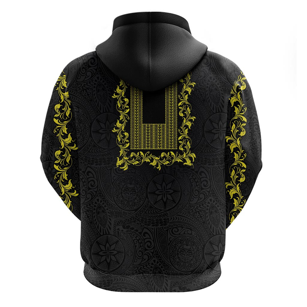Philippines Polynesian Floral Pattern Zip Hoodie With Barong Tagalog Black Style