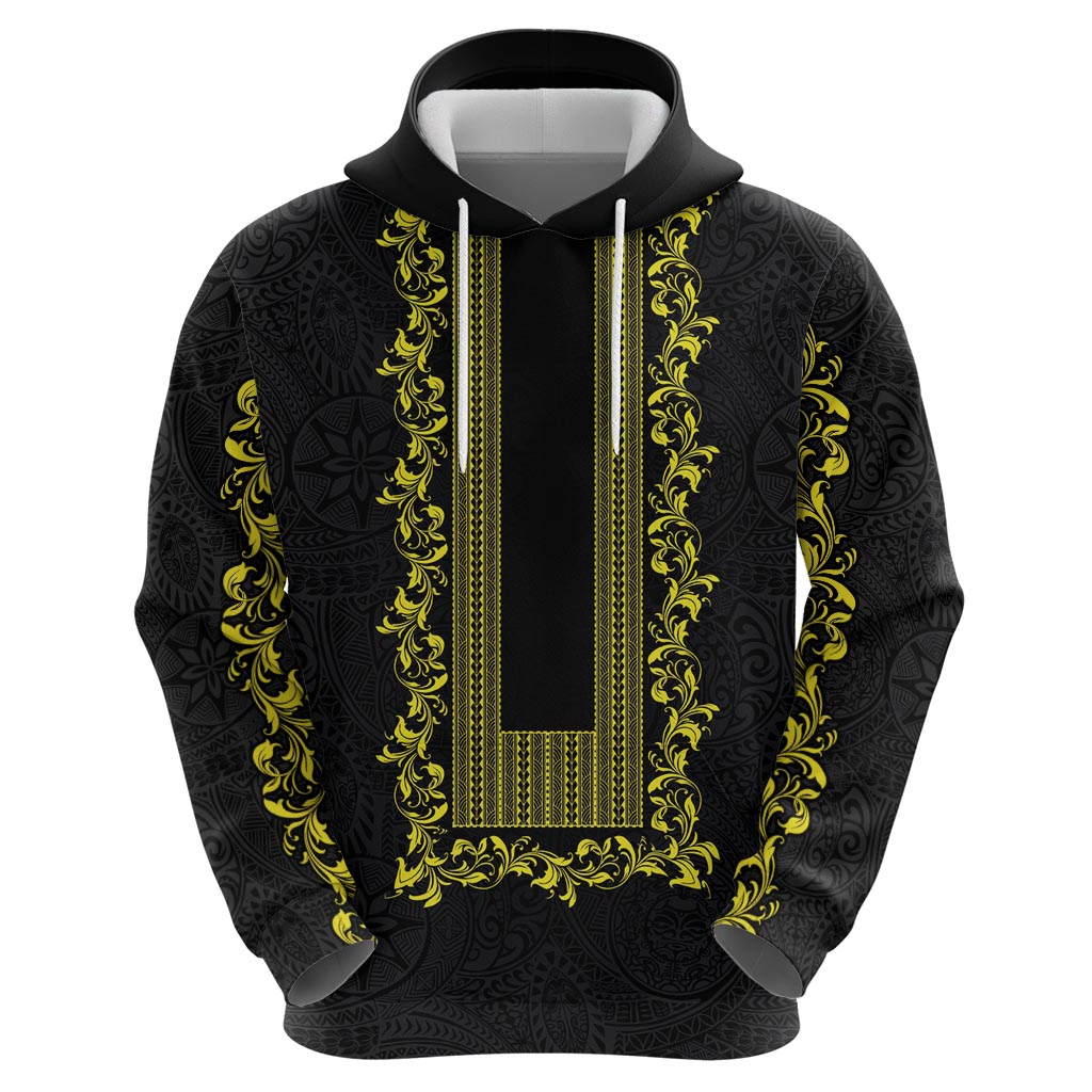 Philippines Polynesian Floral Pattern Zip Hoodie With Barong Tagalog Black Style