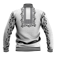 Philippines Polynesian Floral Pattern Baseball Jacket With Barong Tagalog White Style