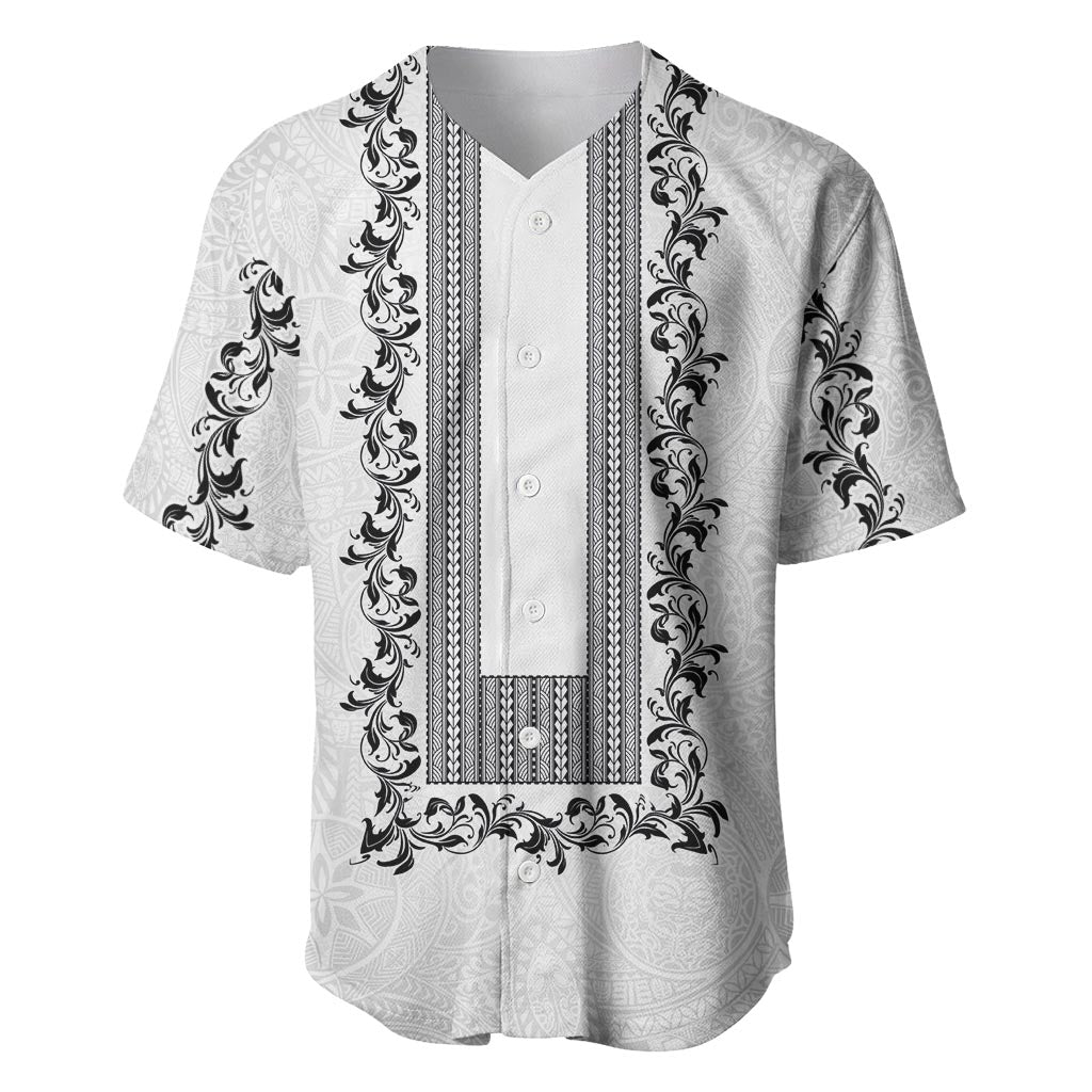 Philippines Polynesian Floral Pattern Baseball Jersey With Barong Tagalog White Style