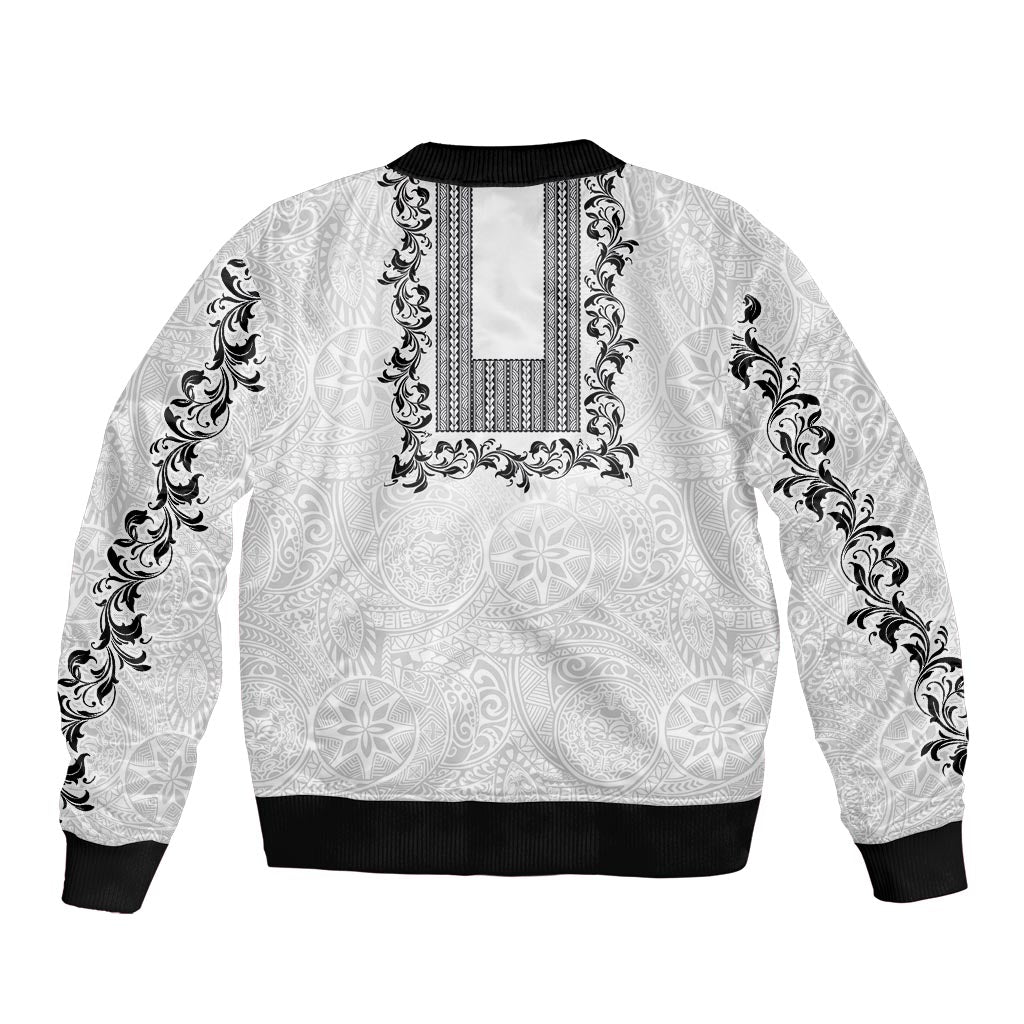 Philippines Polynesian Floral Pattern Bomber Jacket With Barong Tagalog White Style