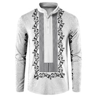 Philippines Polynesian Floral Pattern Button Sweatshirt With Barong Tagalog White Style
