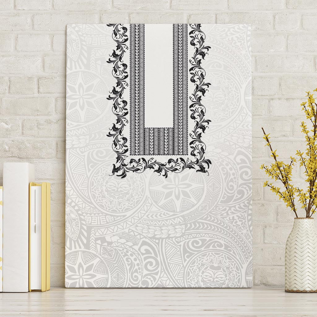 Philippines Polynesian Floral Pattern Canvas Wall Art With Barong Tagalog White Style