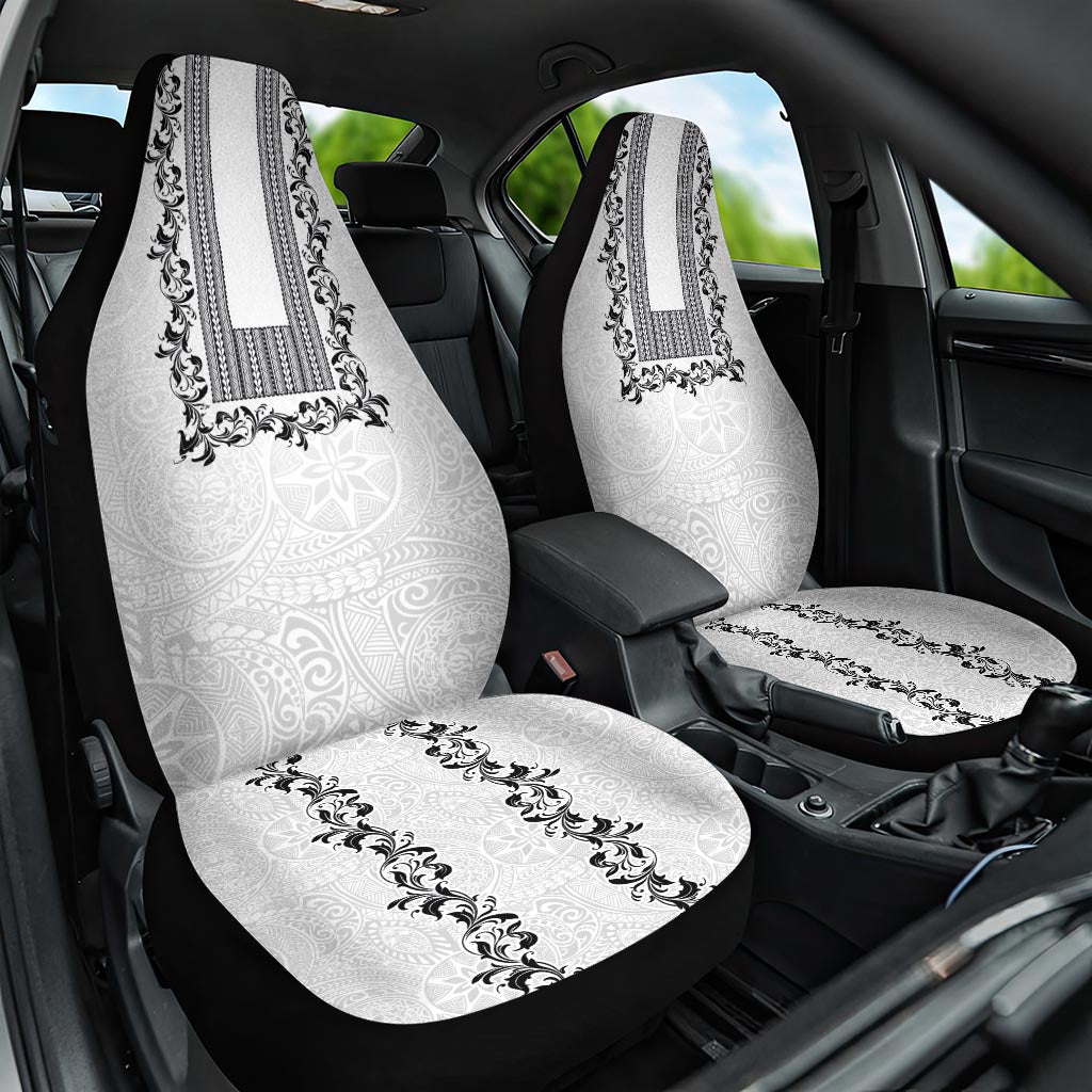 Philippines Polynesian Floral Pattern Car Seat Cover With Barong Tagalog White Style