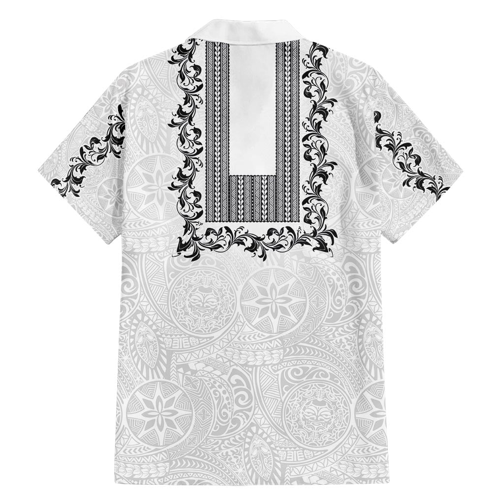 Philippines Polynesian Floral Pattern Family Matching Long Sleeve Bodycon Dress and Hawaiian Shirt With Barong Tagalog White Style