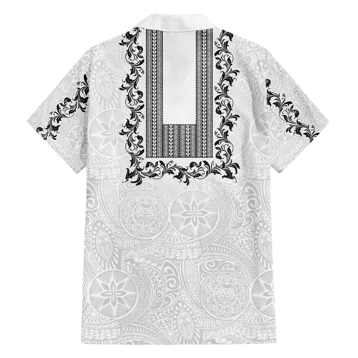 Philippines Polynesian Floral Pattern Family Matching Off The Shoulder Long Sleeve Dress and Hawaiian Shirt With Barong Tagalog White Style