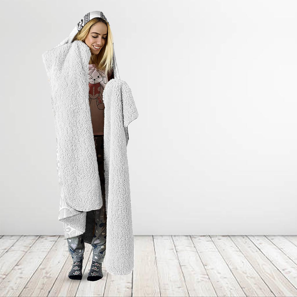 Philippines Polynesian Floral Pattern Hooded Blanket With Barong Tagalog White Style