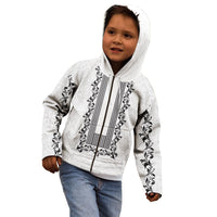 Philippines Polynesian Floral Pattern Kid Hoodie With Barong Tagalog White Style