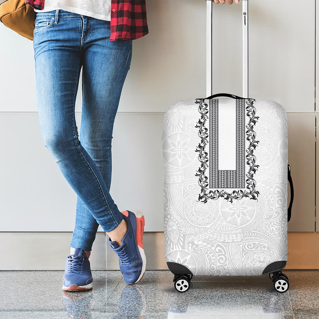 Philippines Polynesian Floral Pattern Luggage Cover With Barong Tagalog White Style