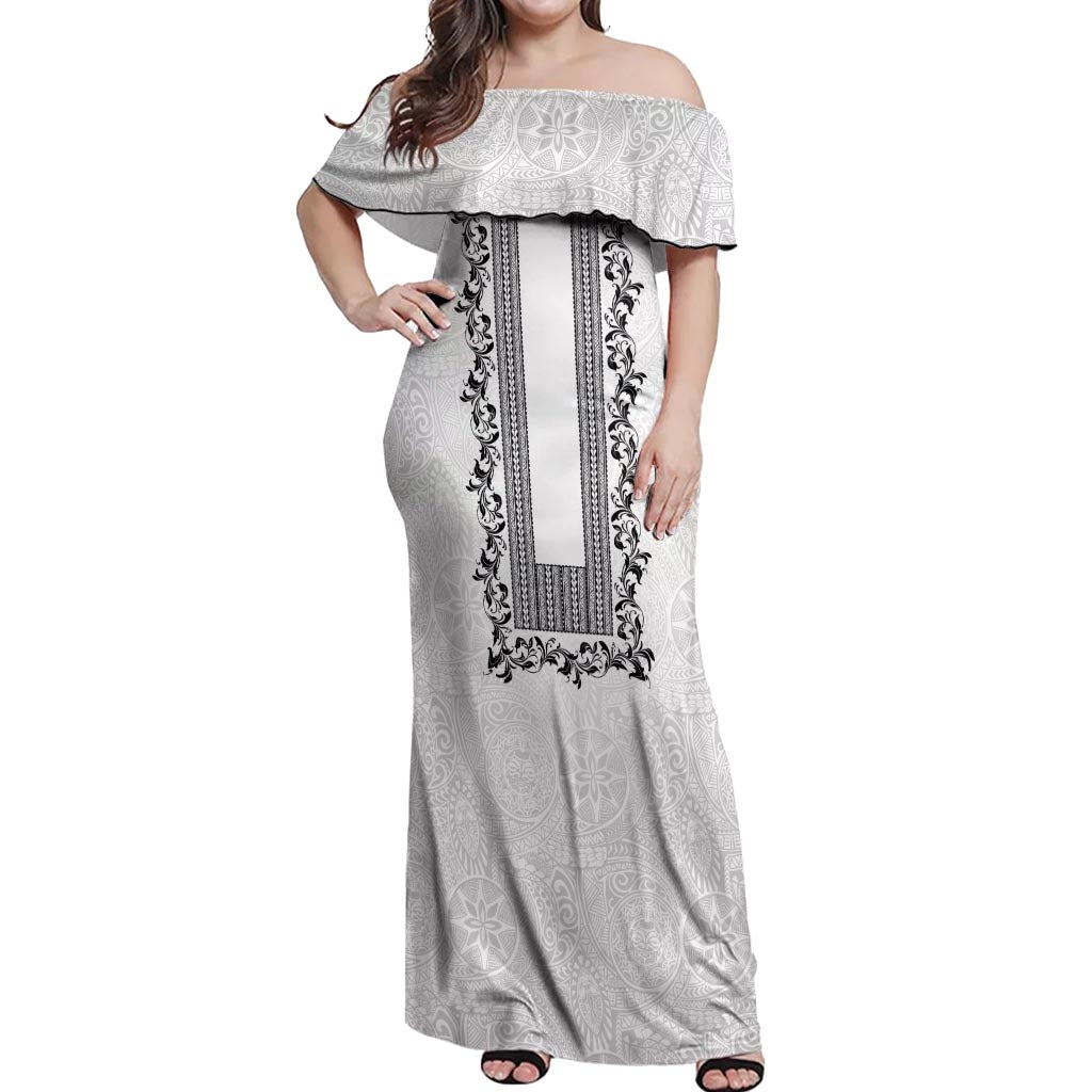 Philippines Polynesian Floral Pattern Off Shoulder Maxi Dress With Barong Tagalog White Style