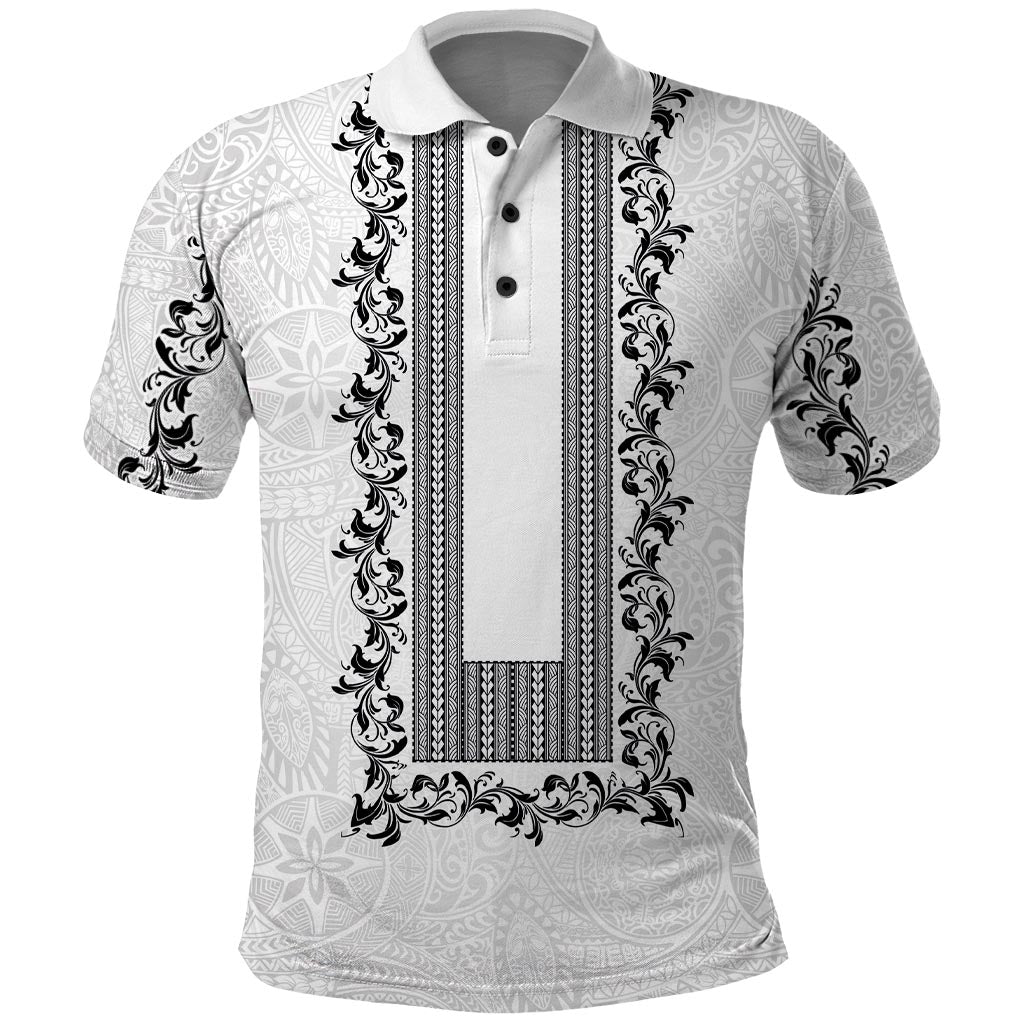 Philippines Polynesian Floral Pattern Polo Shirt With Barong Tagalog White Style