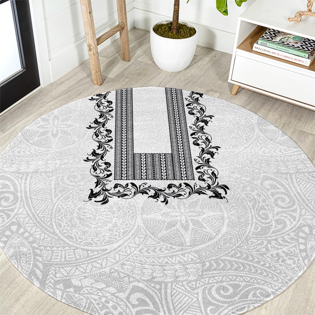 Philippines Polynesian Floral Pattern Round Carpet With Barong Tagalog White Style