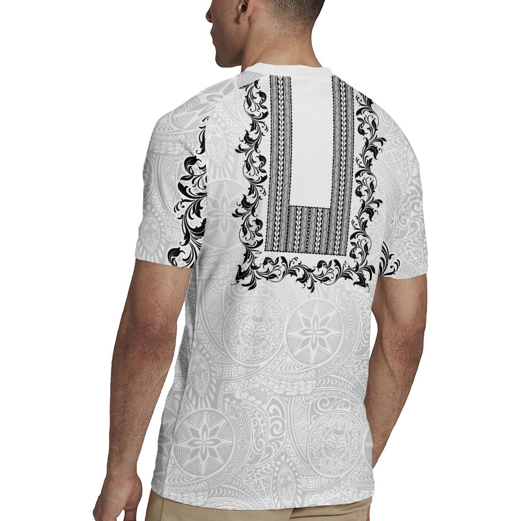 Philippines Polynesian Floral Pattern Rugby Jersey With Barong Tagalog White Style