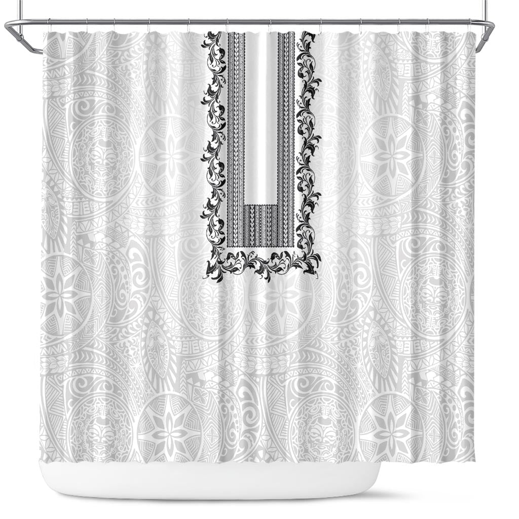 Philippines Polynesian Floral Pattern Shower Curtain With Barong Tagalog White Style