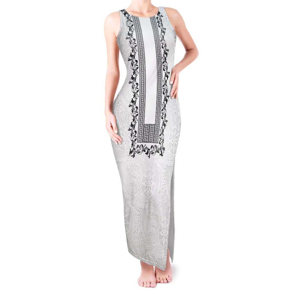 Philippines Polynesian Floral Pattern Tank Maxi Dress With Barong Tagalog White Style