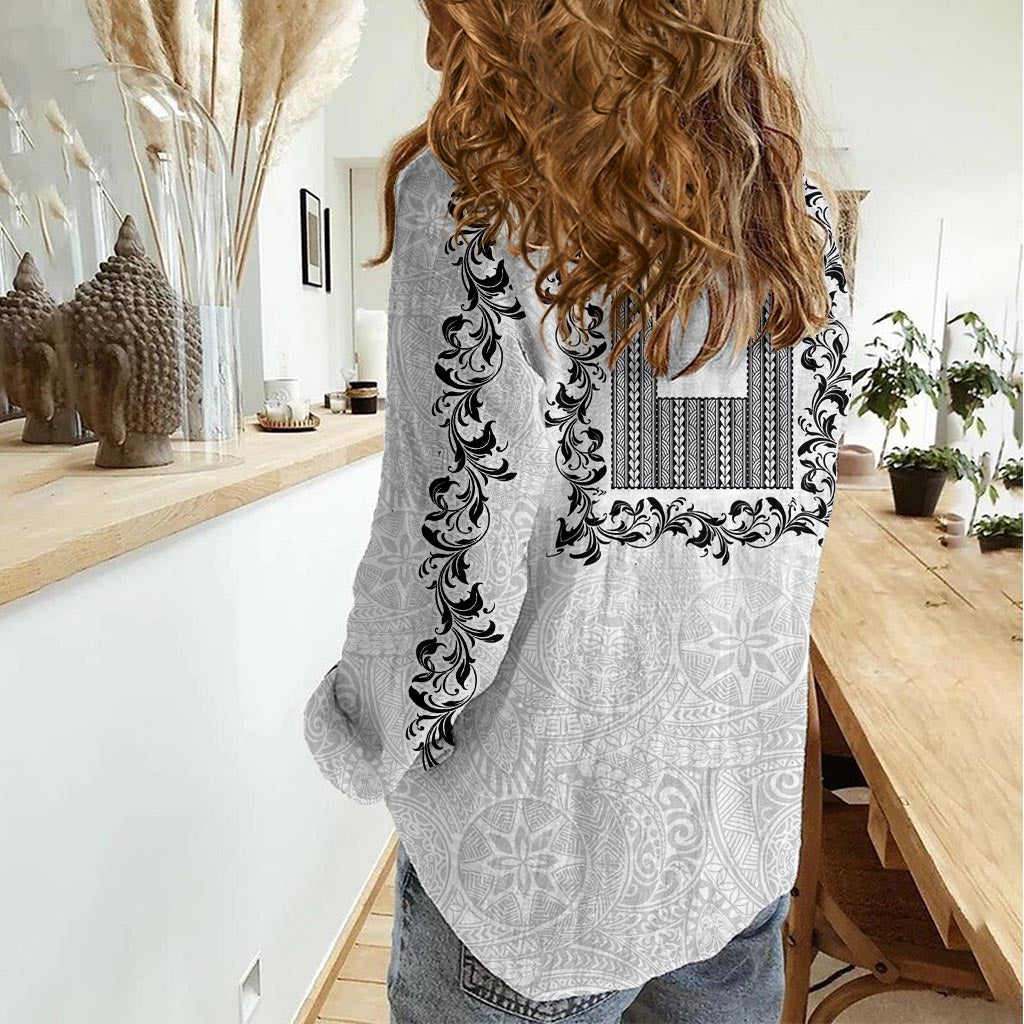 Philippines Polynesian Floral Pattern Women Casual Shirt With Barong Tagalog White Style