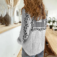 Philippines Polynesian Floral Pattern Women Casual Shirt With Barong Tagalog White Style