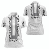 Philippines Polynesian Floral Pattern Women Polo Shirt With Barong Tagalog White Style